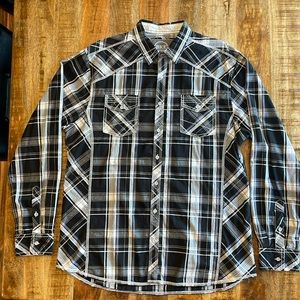 BKE Button Down Cotton Flannel Shirt. XL. Black Plaid